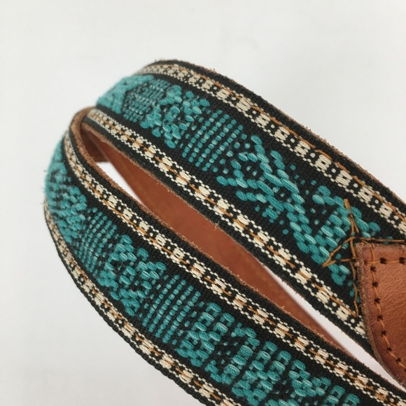 Blue and Brown Leather Belt with Turquoise Accents - Picture 2 of 9